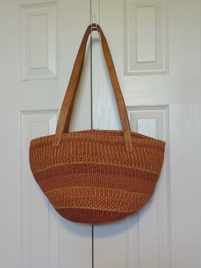 Straw Bag Rust And Tan Tote